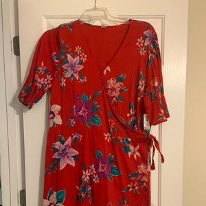 Red Floral Wrap Dress